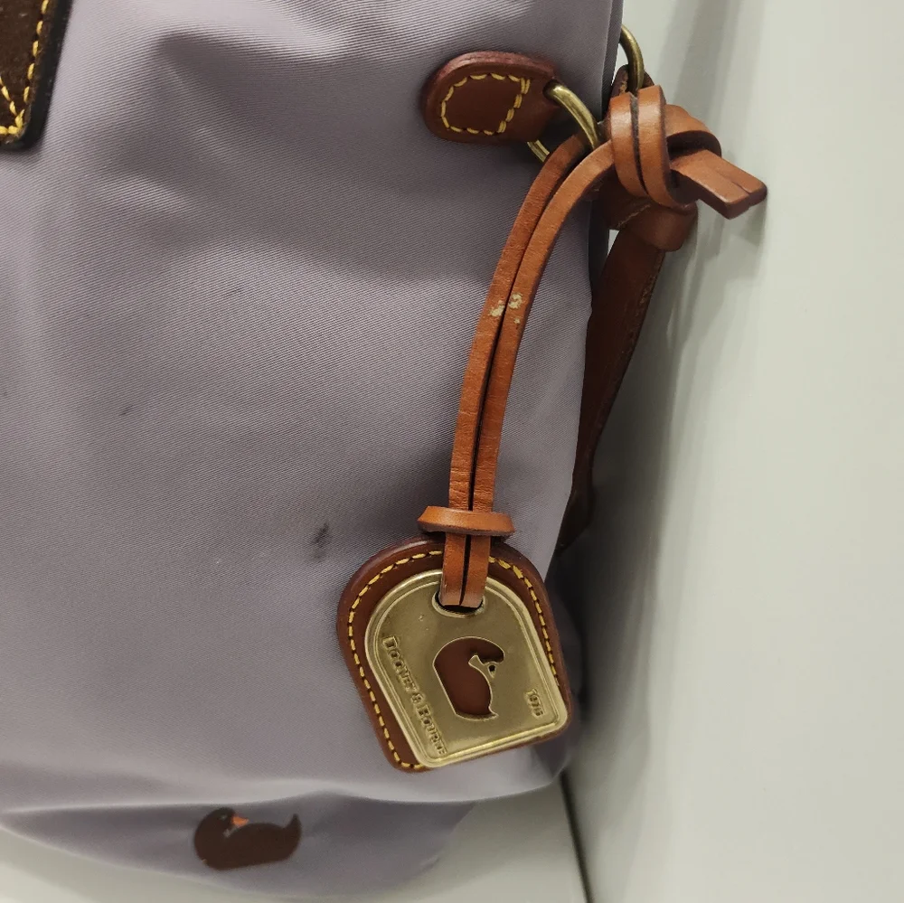 Dooney & Bourke Lavender Nylon Tote with Brown Leather Trim and Straps - Picture 9 of 16